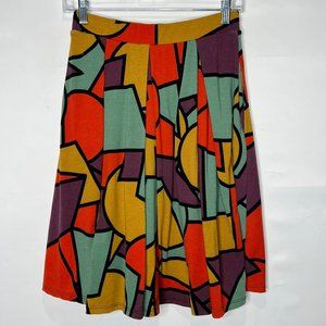 LuLaRoe Woman’s Skirt sz Sm Colorful Geometric A-Line Pleats Knit Cotton Blend